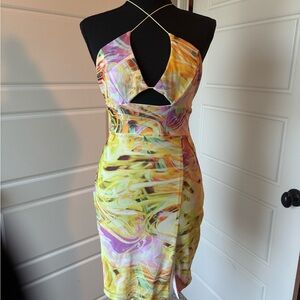 Fashion Nova Vibrant Yellow and Purple Backless Dress